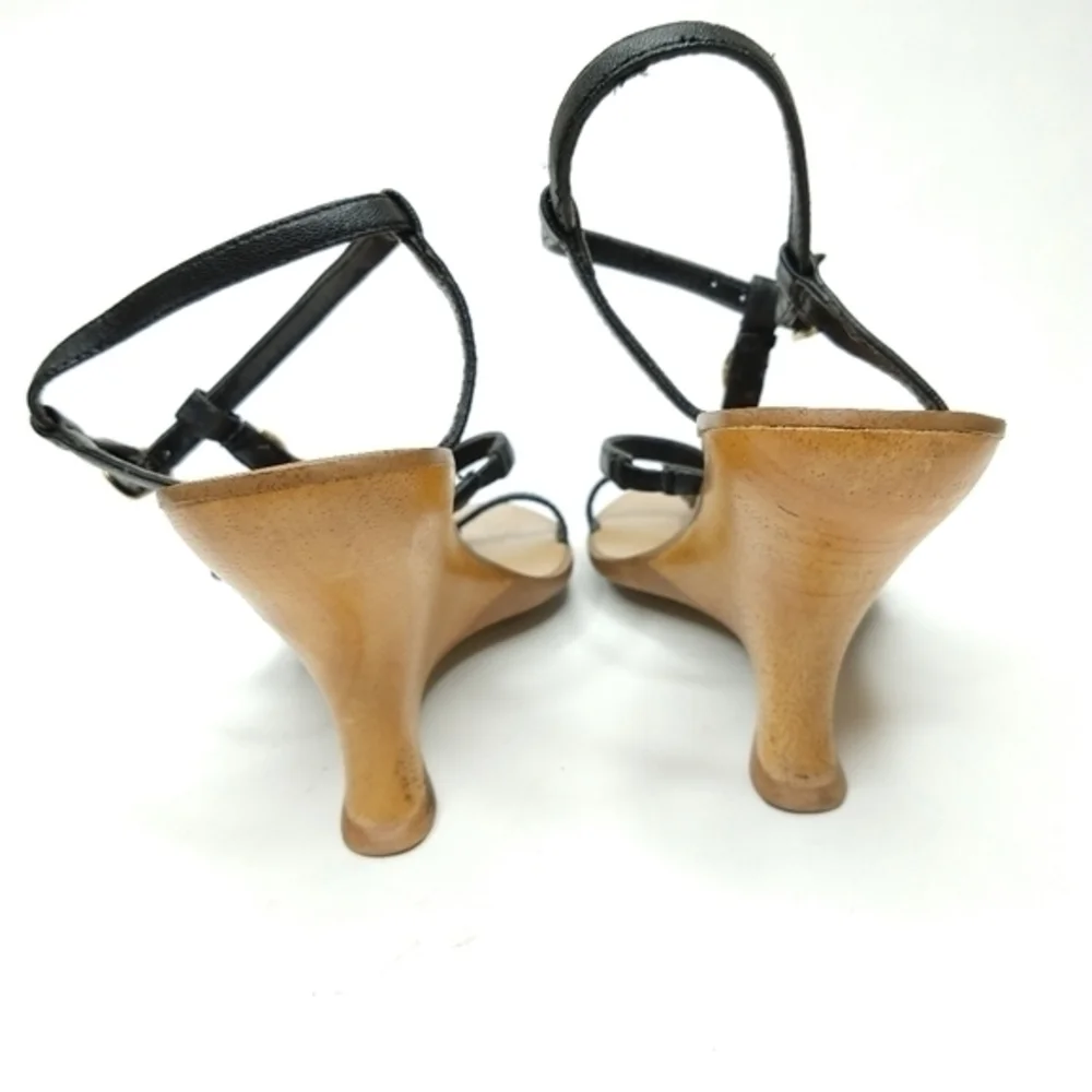 Bakers Carmela 6 M‎ Black Gold Strappy Wedges